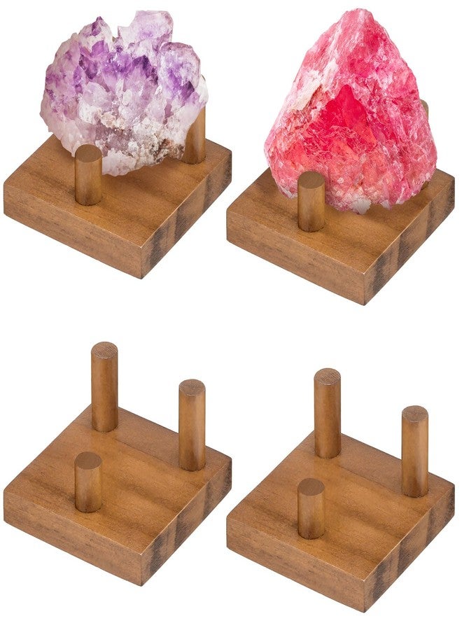 DoubleFill 4 Packs Wood Rock Display Stand 2 Inch Walnut Rock Stands for Display Small Three Peg Wooden Crystal Holder Geode Easel Pedestal for Coral Mineral Agate Small Collectibles - Image 1